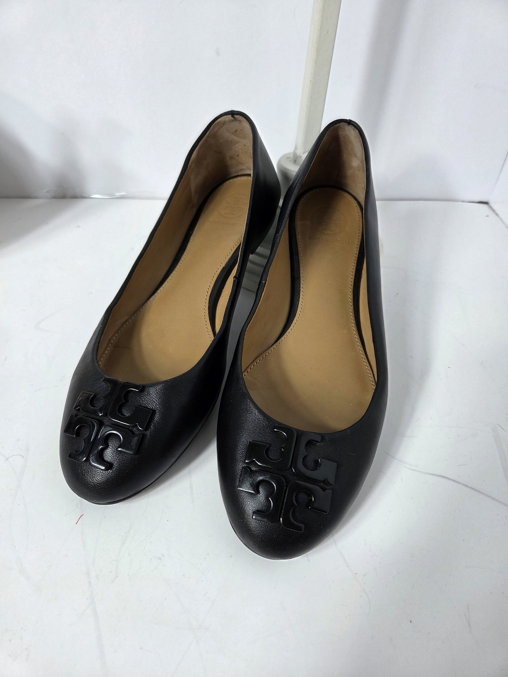 Tory Burch lowell 2 Black Leather Logo Ballet Flats sz 6.5 classic preppy